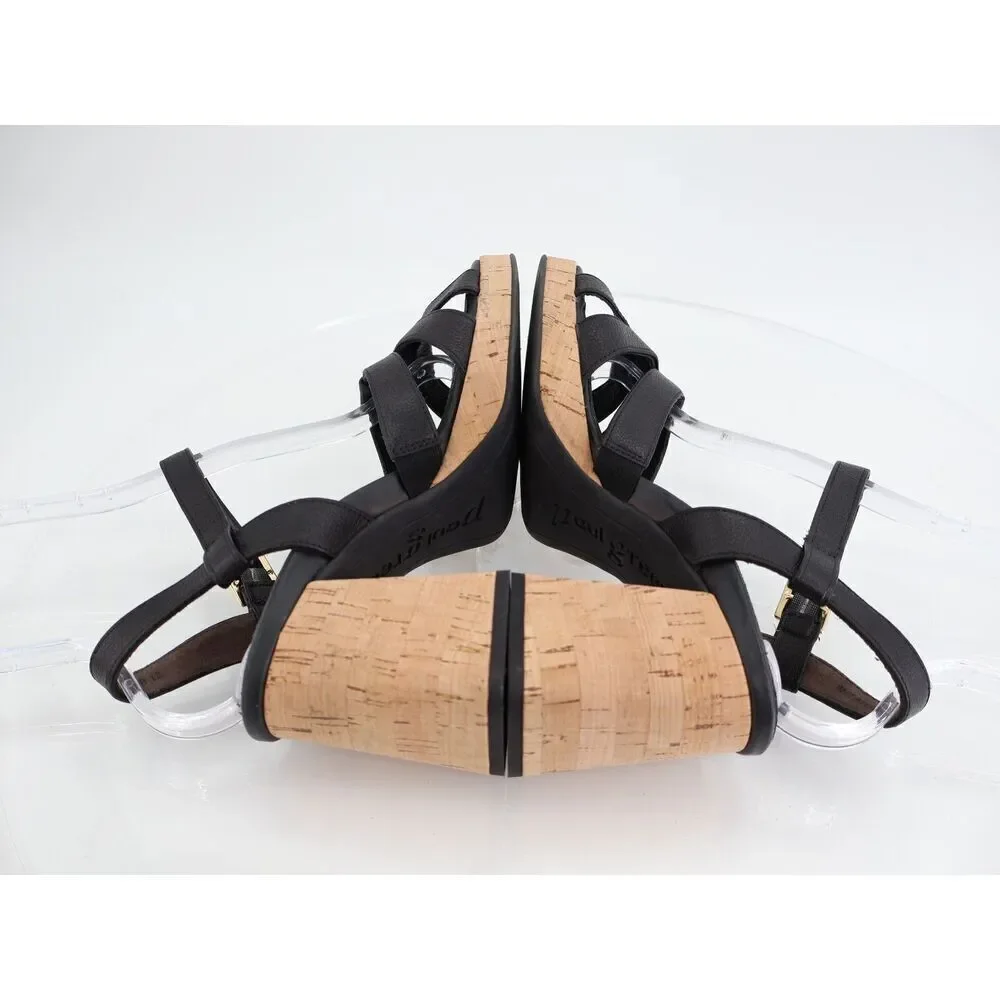 Paul Green Tina Sandals Black Leather Chunky Heel Slingback Strappy UK 5.5 US 8